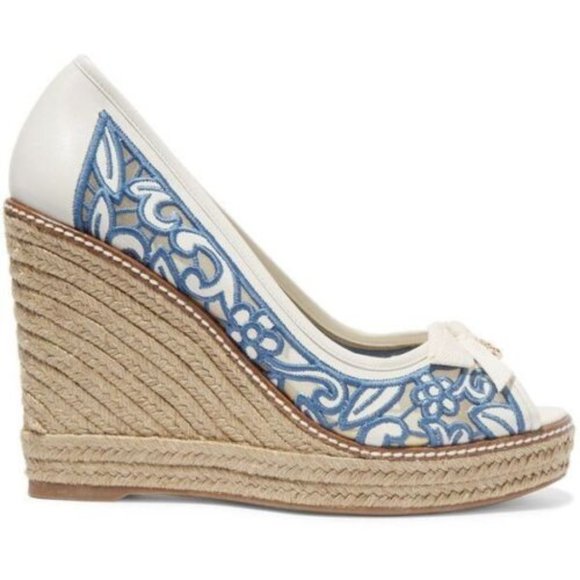 NEW - NEVER WORN - Tory Burch Lucia Lace Peep Toe 36M EU - Picture 1 of 8